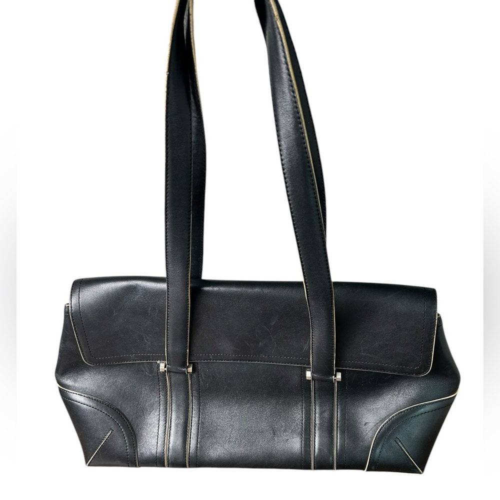 Ellen Tracy Black Leather Shoulder Bag